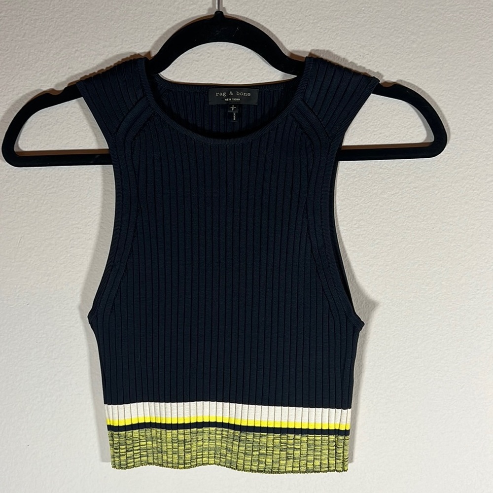 Rag & bone navy yellow ribbed cropped tank - Picture 8 of 13